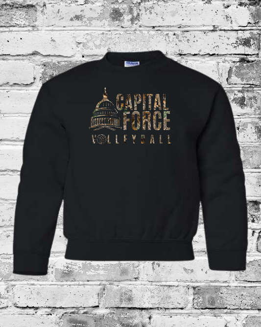 Youth Black Crewneck w/Camo Logo