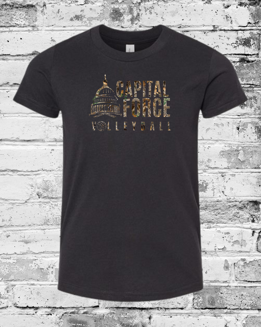 Youth Black T-Shirt w/Camo Logo