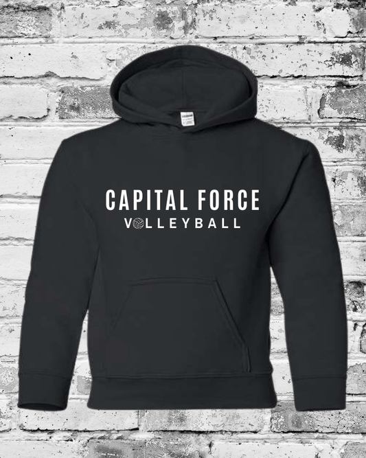 Youth Black Hoodie w/White Capital Force