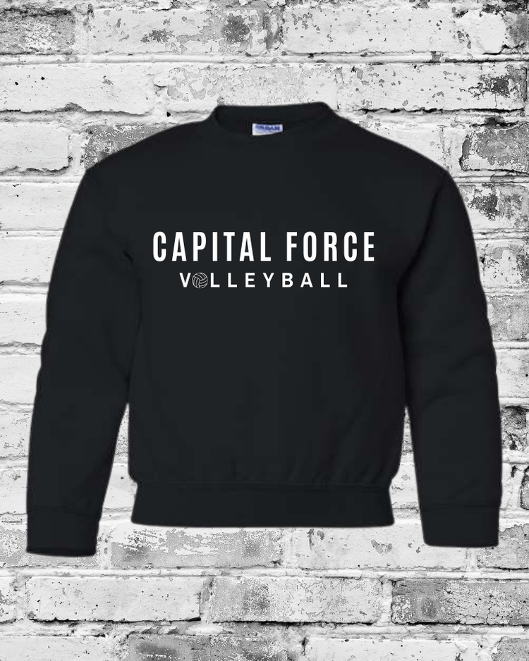Youth Black Crewneck w/White Capital Force