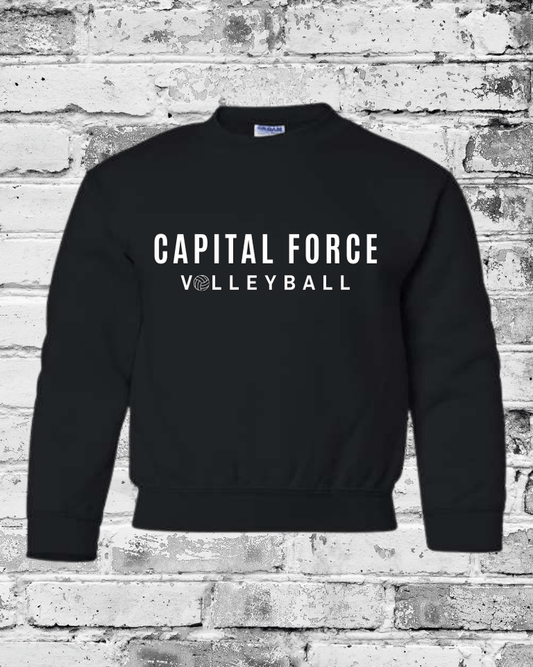 Youth Black Crewneck w/White Capital Force