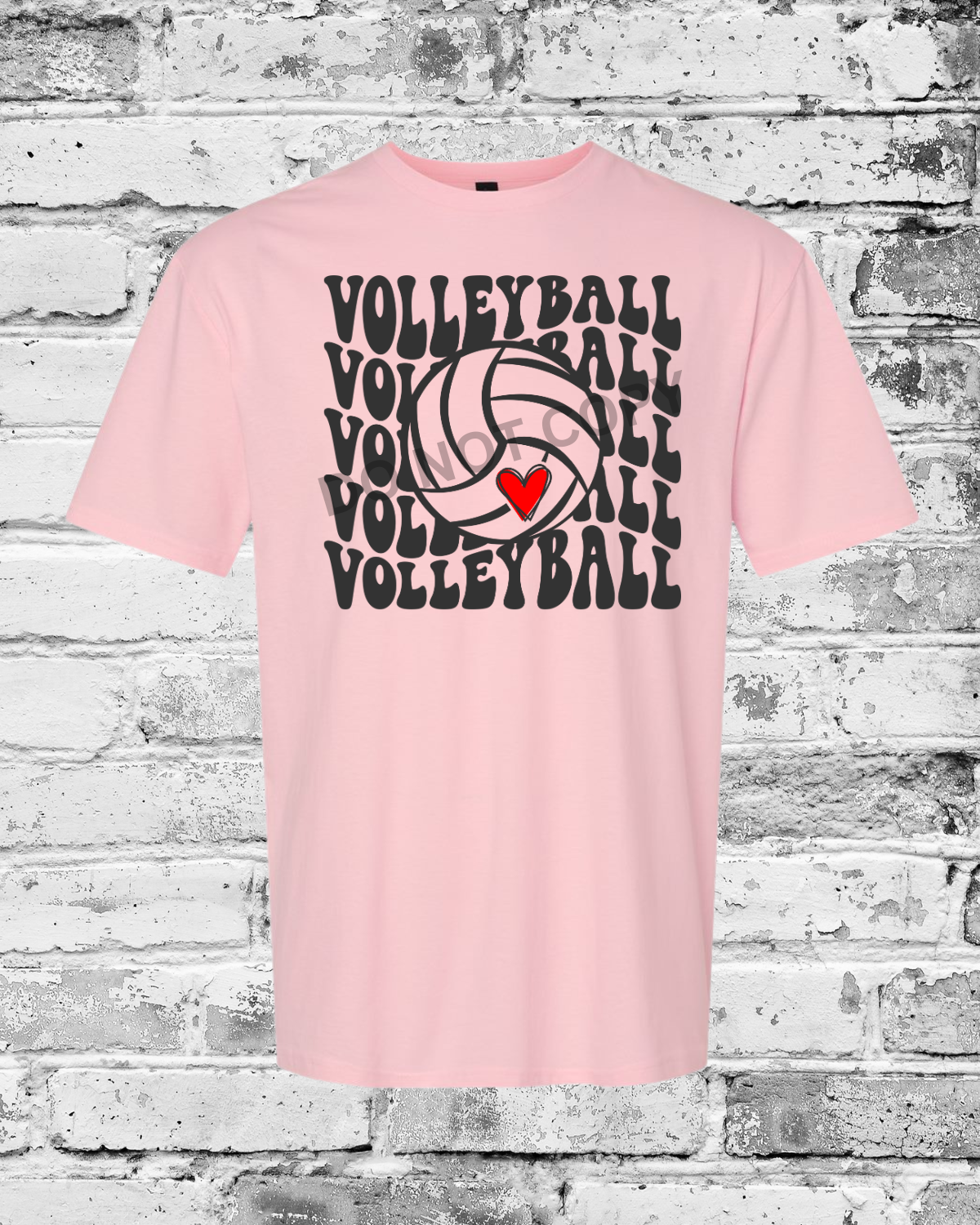 Adult Light Pink T-Shirt w/Black Wave Volleyball