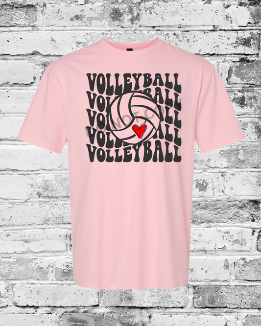 Adult Light Pink T-Shirt w/Black Wave Volleyball