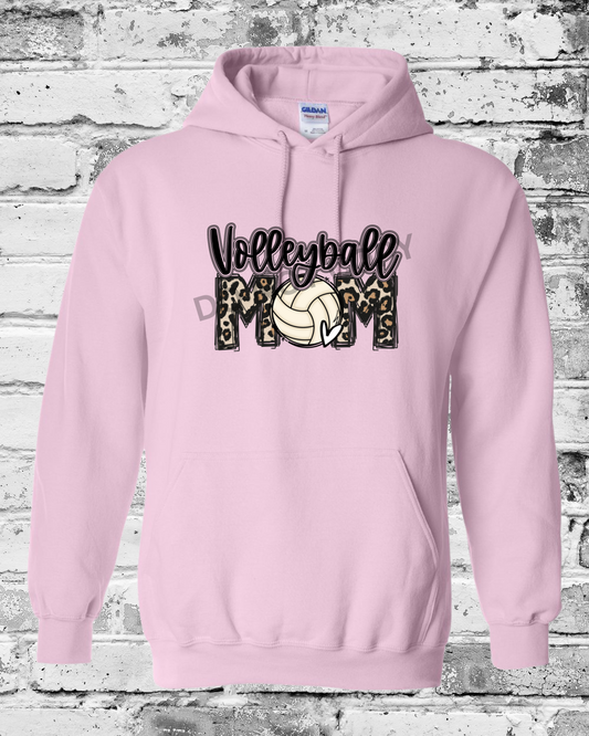Adult Light Pink Hoodie w/Leopard Volleyball Mom