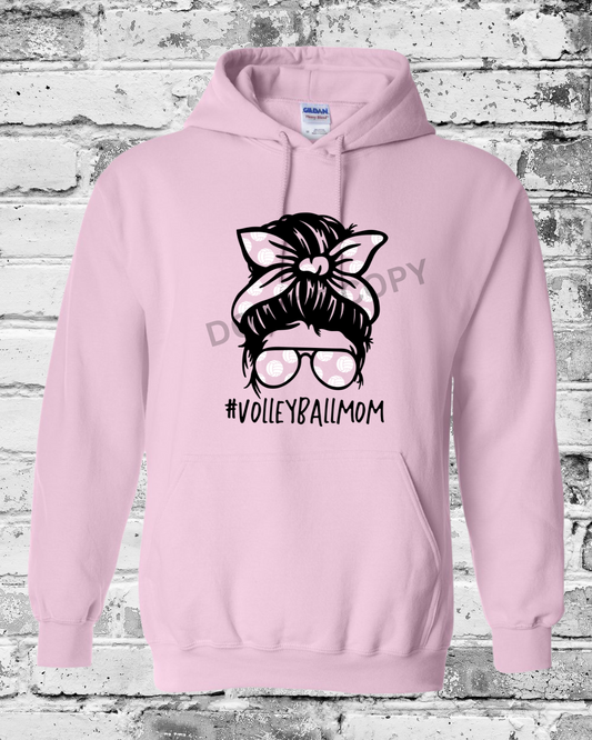 Adult Light Pink Hoodie w/Messy Bun Mom