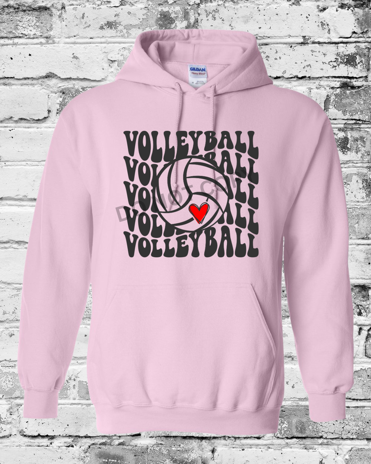 Adult Light Pink Hoodie w/Black Wave Volleyball