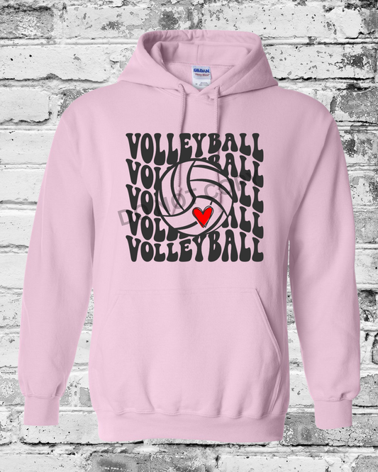 Adult Light Pink Hoodie w/Black Wave Volleyball